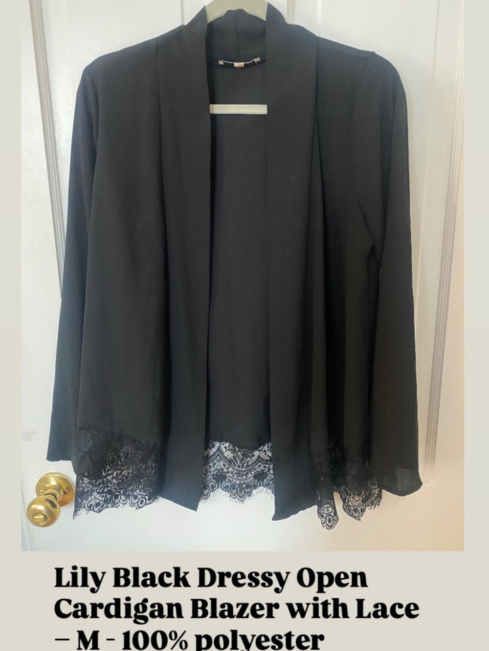 Lily Black Dressy Open Cardigan Blazer with Lace | Medium